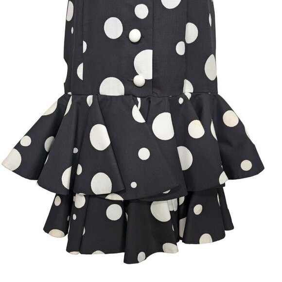 Vintage 80s Victor Costa Dress Womens Size 8 Black Polka Dot Puff Sleeve Party - Picture 3 of 13